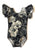 Black & Cream Floral Flutter Sleeve Leotard