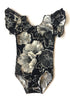 Black & Cream Floral Flutter Sleeve Leotard