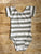 Gray and White Stripe Cap Sleeve Leotard