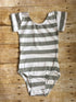 Gray and White Stripe Cap Sleeve Leotard