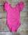 Hot Pink Flutter Sleeve Leotard