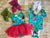 Teal Floral Flutter Sleeve Leotard