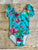 Teal Floral Flutter Sleeve Leotard