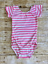 Pink & White Stripe Cap Sleeve Leotard