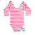 Pink & White Stripe Long Sleeve Triple Ruffle Leotard