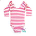 Pink & White Stripe Long Sleeve Triple Ruffle Leotard