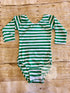Green & White Stripe Long Sleeve Leotard