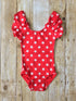 Red with White Stars Flutter Sleeve Leotard