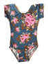 Navy & Pink Floral Cap Sleeve Leotard
