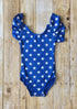 Blue with White Stars Flutter Sleeve Leotard