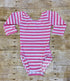 Pink & White Stripe Long Sleeve Leotard