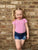 Pink & White Stripe Cap Sleeve Leotard