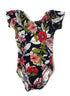 Black Floral Cap Sleeve Leotard