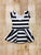 Black & White Stripe Cap Sleeve Skirted Leotard - Scoop Back