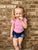 Pink & White Stripe Cap Sleeve Leotard