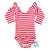 Red & White Stripe Long Sleeve with Triple Ruffle Leotard
