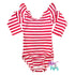Red & White Stripe Long Sleeve with Triple Ruffle Leotard