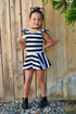 Black & White Stripe Cap Sleeve Skirted Leotard - Scoop Back