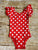 Red & White Dots Flutter Sleeve Leotard