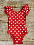 Red & White Dots Flutter Sleeve Leotard