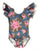 Navy & Pink Floral Flutter Sleeve Leotard