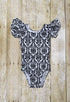 Damask Flutter Sleeve Leotard