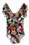 Black Floral Flutter Sleeve Leotard