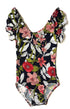 Black Floral Flutter Sleeve Leotard