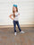 Gray and White Stripe Cap Sleeve Leotard