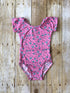 Hot Pink Flowers Cap Sleeve Leotard