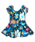 Navy Floral Cap Sleeve Skirted Leotard - Scoop Back