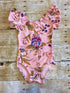 Pink & Purple Floral Flutter Sleeve Leotard