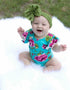 Teal Floral Flutter Sleeve Leotard