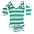 Green & White Stripe Long Sleeve with Triple Ruffle Leotard