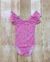 Hot Pink Flowers Flutter Sleeve Leotard