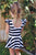 Black & White Stripe Cap Sleeve Skirted Leotard - Scoop Back