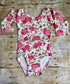 Ivory & Pink Floral Long Sleeve Leotard